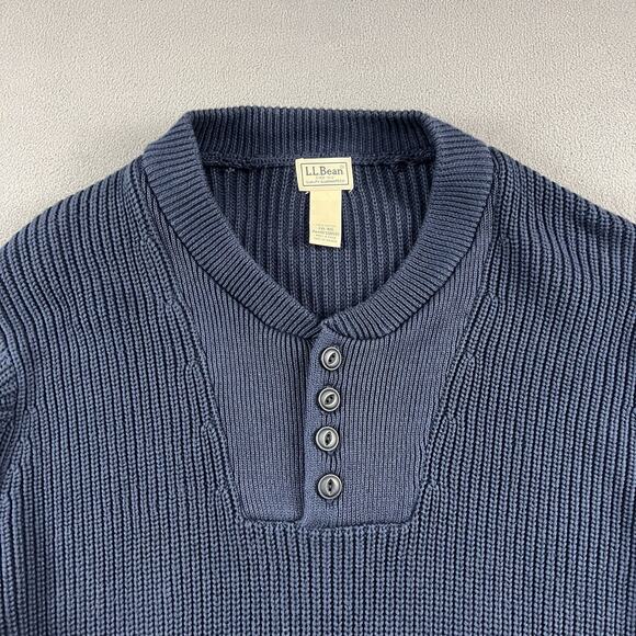 LL Bean Sweater Mens 2XL Blue Heavyweight Henly Casual Cable Knit Pullover - Picture 2 of 9